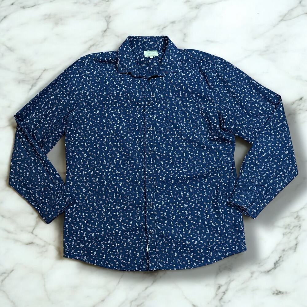 Frank & Oak Dress Shirt Mens Blue Oxblood Floral Print Button Down Size XL
